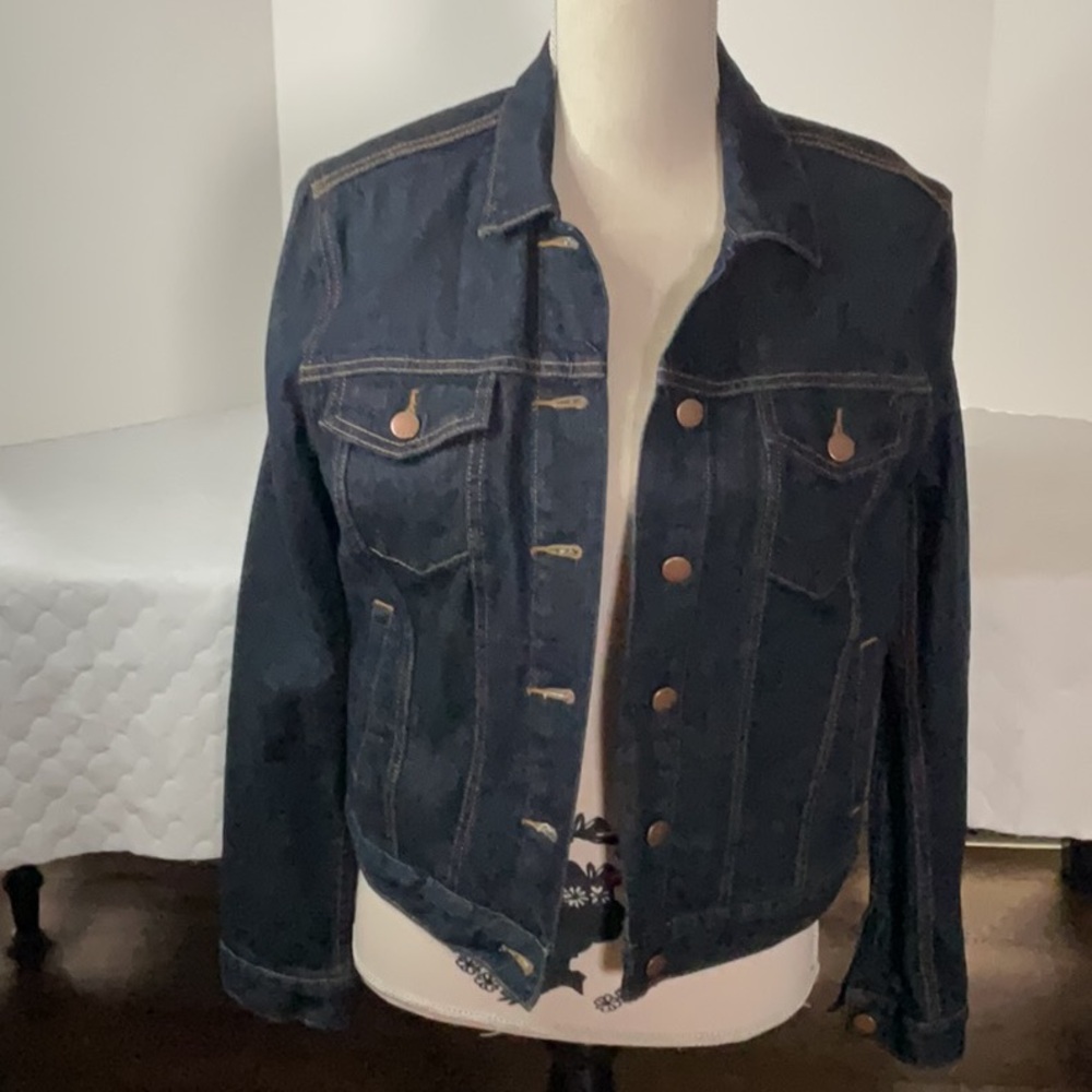 Gap Women's Dark Denim Jacket with brown stitching